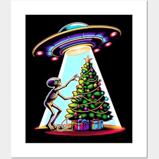 Alien abducting a Christmas tree Posters and Art